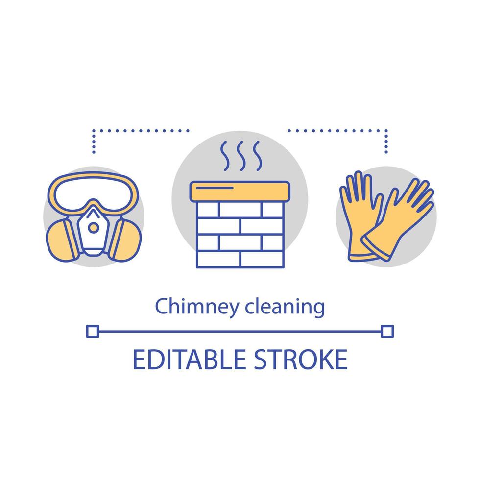 icône de concept de nettoyage de cheminée. illustration de ligne mince d'idée de service de nettoyage supplémentaire. respirateur et gants. nettoyage du toit. ramoneur. entretien de la maison. dessin isolé de vecteur. trait modifiable vecteur