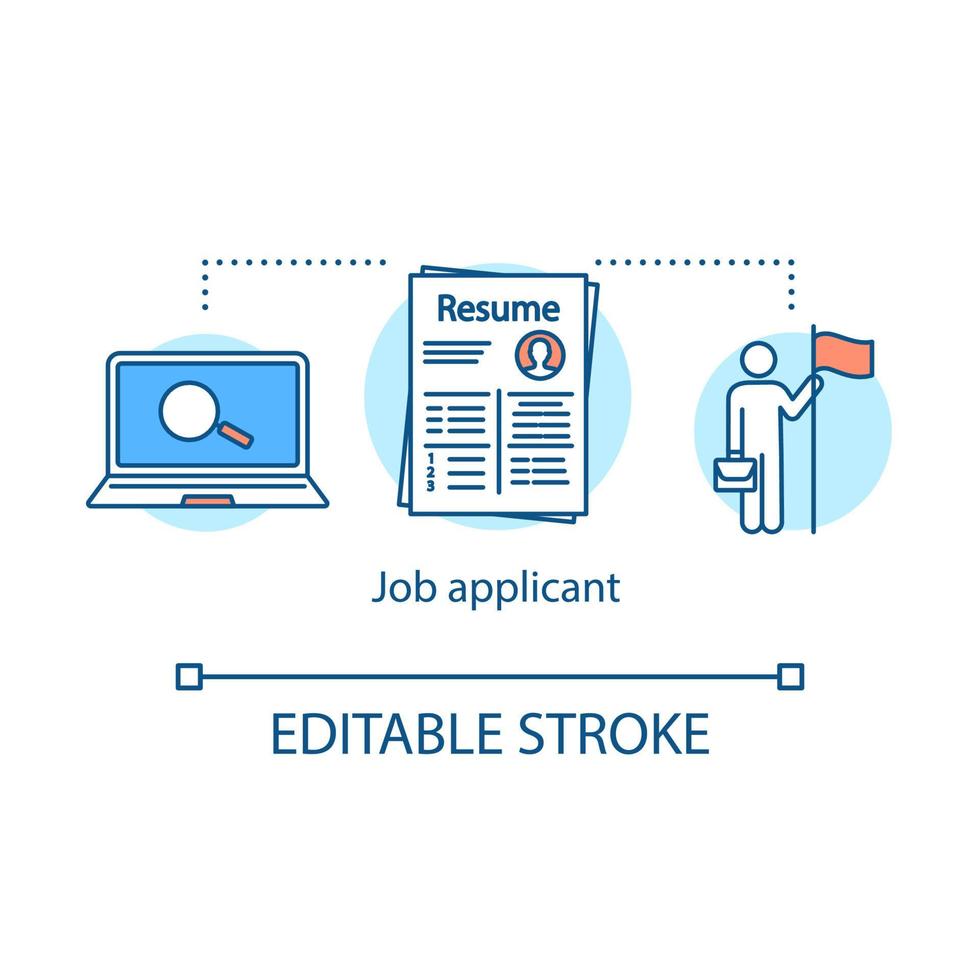 icône de concept de demandeur d'emploi. cv application idée fine ligne illustration. reprendre le dessin de contour isolé de vecteur. embaucher des ressources professionnelles, recruter du personnel de bureau. trait modifiable vecteur