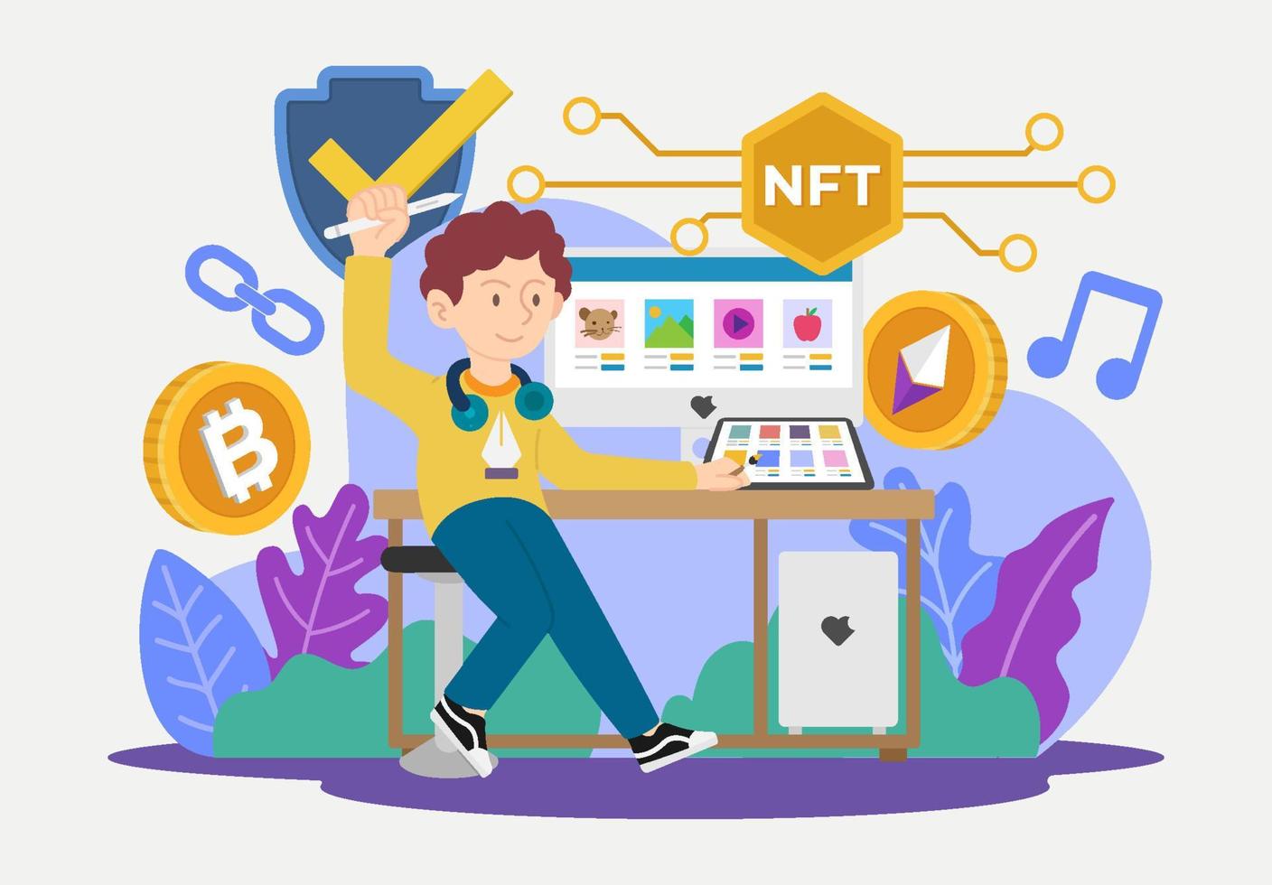 illustration de la finance cryptographique à jeton non fongible nft vecteur