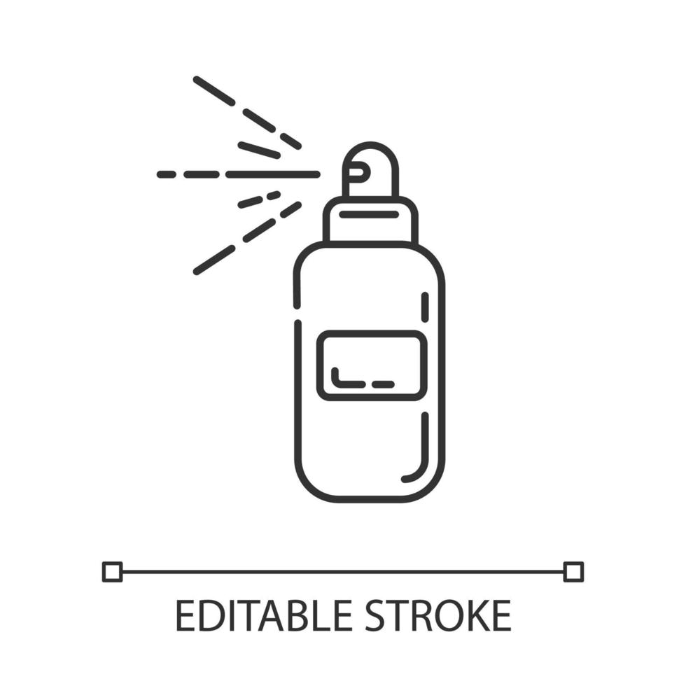 icône linéaire de pulvérisation corporelle. épilation, épilation après-soin produit hydratant. soins de la peau naturels et biologiques. illustration de la ligne mince. symbole de contour. dessin de contour isolé de vecteur. trait modifiable vecteur