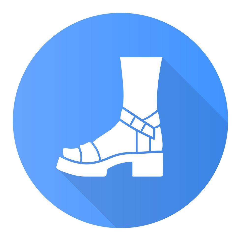 icône de glyphe d'ombre longue à motif plat bleu talon bloc. chaussures élégantes femme. chaussures de sport pour femmes, sandales d'été modernes pour femmes vue latérale. accessoire vestimentaire rétro. illustration vectorielle silhouette vecteur