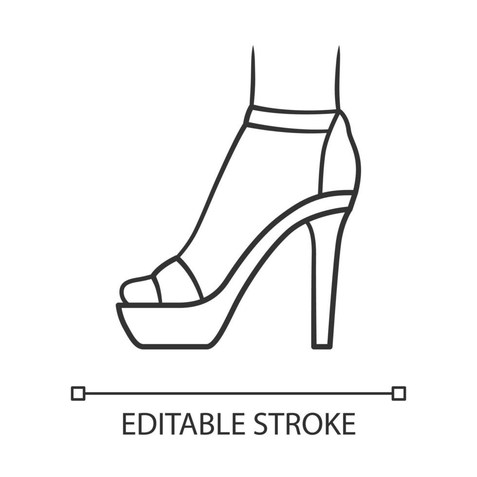 icône linéaire de talons hauts à bride de cheville. conception de chaussures élégantes femme. chaussures à talons aiguilles pour femmes. trait modifiable. illustration de la ligne mince. symbole de contour. dessin de contour isolé de vecteur