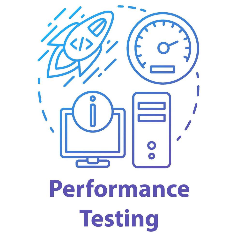 icône de concept de test de performance. idée de développement de logiciel illustration de ligne mince. programmation d'applications. vitesse de fonctionnement de l'application et efficacité du flux de travail. dessin de contour isolé de vecteur