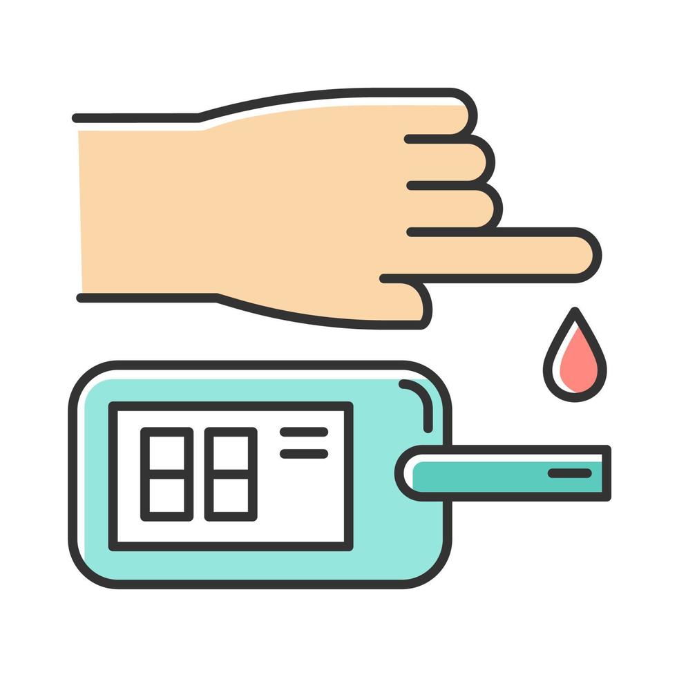 icône de couleur de test sanguin. analyse de la maladie. contrôle de maladie. examen infectieux. acte médical non chirurgical. glucomètre. test de glycémie. laboratoire hospitalier. illustration vectorielle isolée vecteur