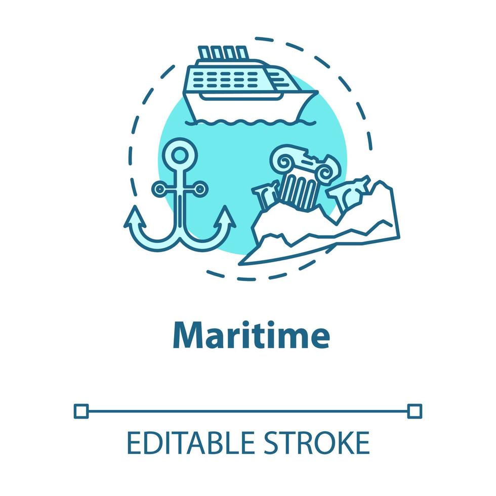 icône de concept de musée maritime. exposition de bateaux et navires. ancre océanique, navire de mer. illustration de fine ligne d'idée d'exposition nautique. dessin de contour isolé de vecteur. trait modifiable vecteur