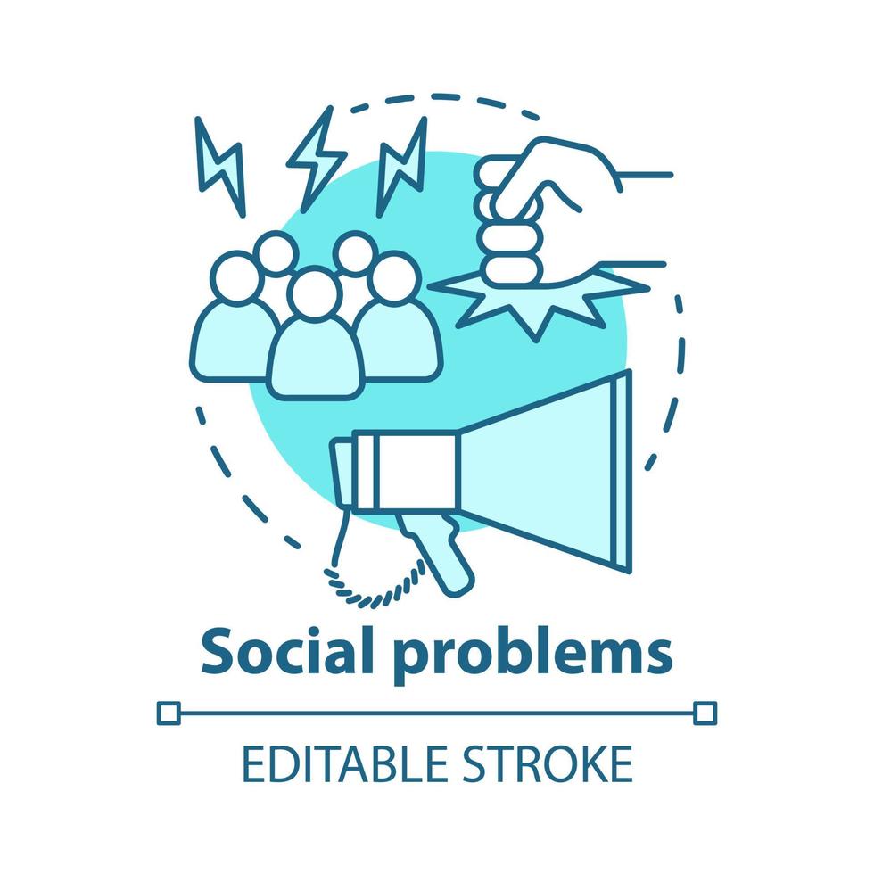 icône de concept de problèmes sociaux. illustration de la ligne mince de l'idée de violence, d'abus social et de harcèlement. comportement anti-social. conflits et brimades. dessin de contour isolé de vecteur. trait modifiable vecteur