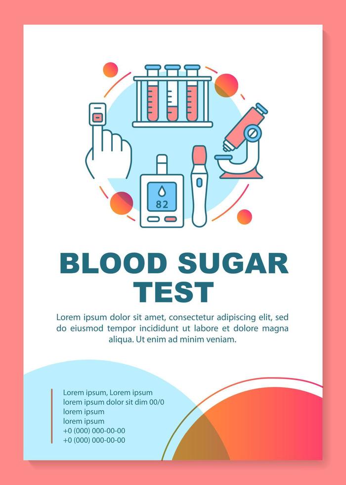 mise en page du modèle de brochure de test de glycémie. dépliant, conception d'impression de dépliant, illustrations linéaires. soins de santé des patients diabétiques. mises en page vectorielles pour magazines, rapports annuels, affiches publicitaires vecteur