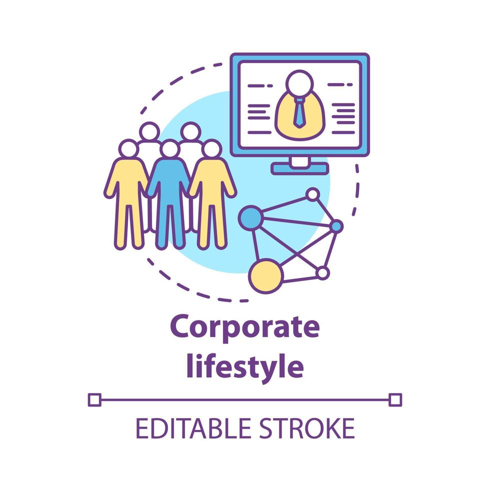 icône de concept de mode de vie d'entreprise. illustration de la culture d'entreprise et de l'idée de politique fine. organisation du travail de bureau et constitution d'équipes. groupe communautaire. dessin de contour isolé de vecteur. trait modifiable vecteur