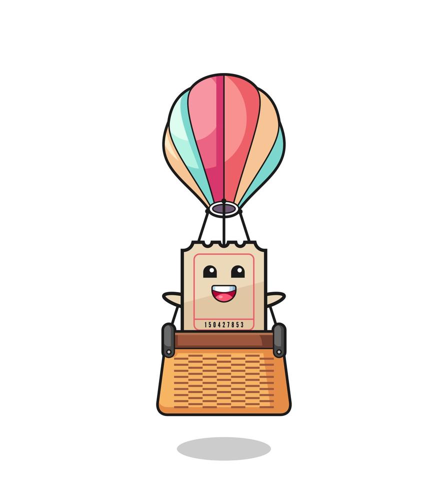 billet mascotte chevauchant une montgolfière vecteur
