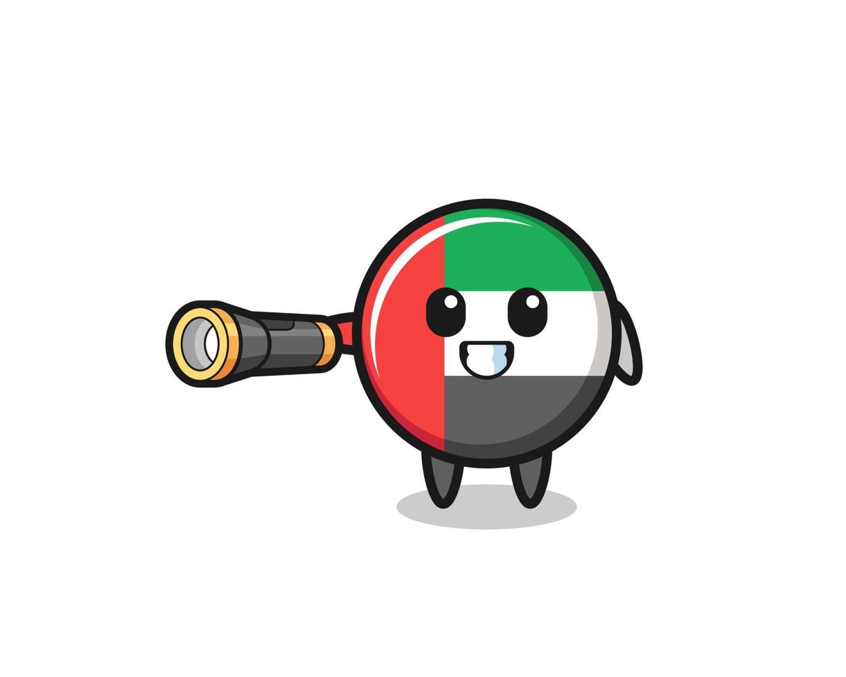 mascotte du drapeau des émirats arabes unis tenant une lampe de poche vecteur