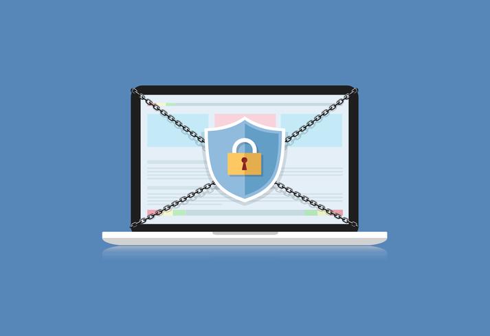 Le concept est la sécurité des données. Shield on Computer Laptop protège les données sensibles. La sécurité sur Internet. Illustration vectorielle vecteur