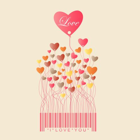 Concevoir pour la Saint-Valentin avec la couleur pleine de coeur grandir du code à barres, illustration vectorielle vecteur