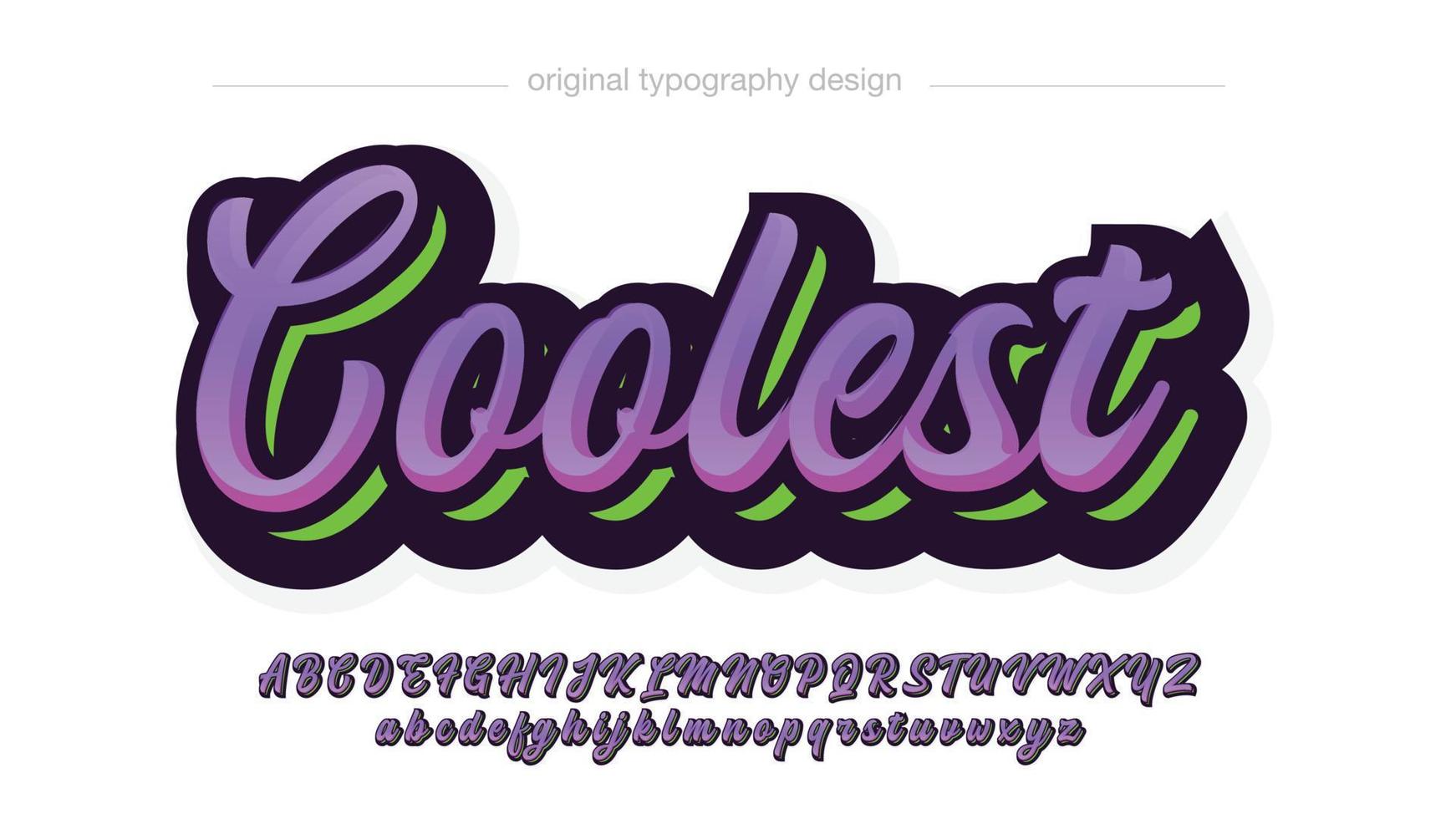 typographie cursive en gras violet et vert vecteur