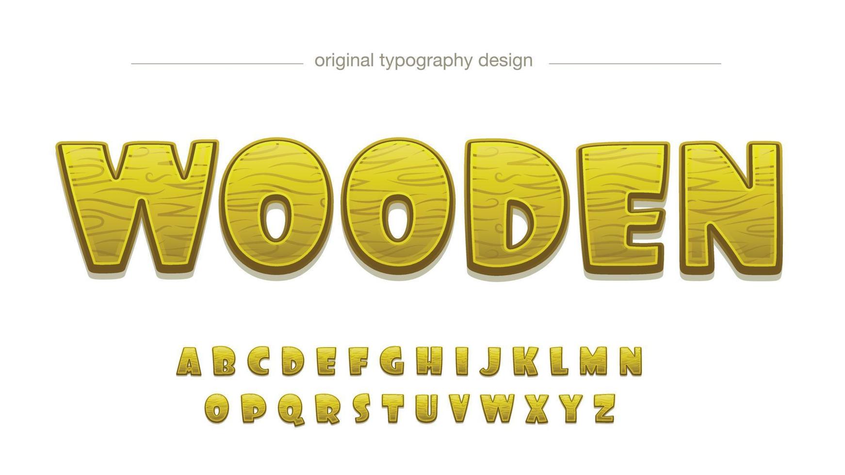 typographie de dessin animé arrondi motif bois jaune vecteur