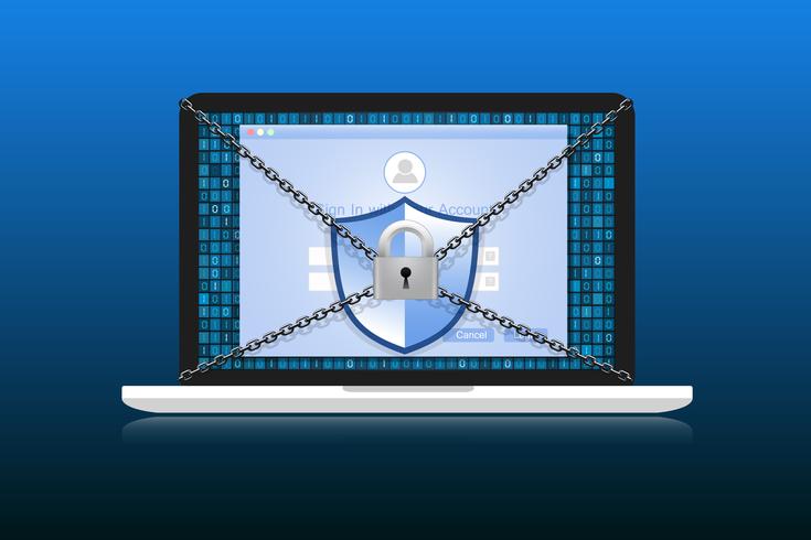 Le concept est la sécurité des données. Shield sur Labtop protège les données sensibles. La sécurité sur Internet. Illustration vectorielle vecteur