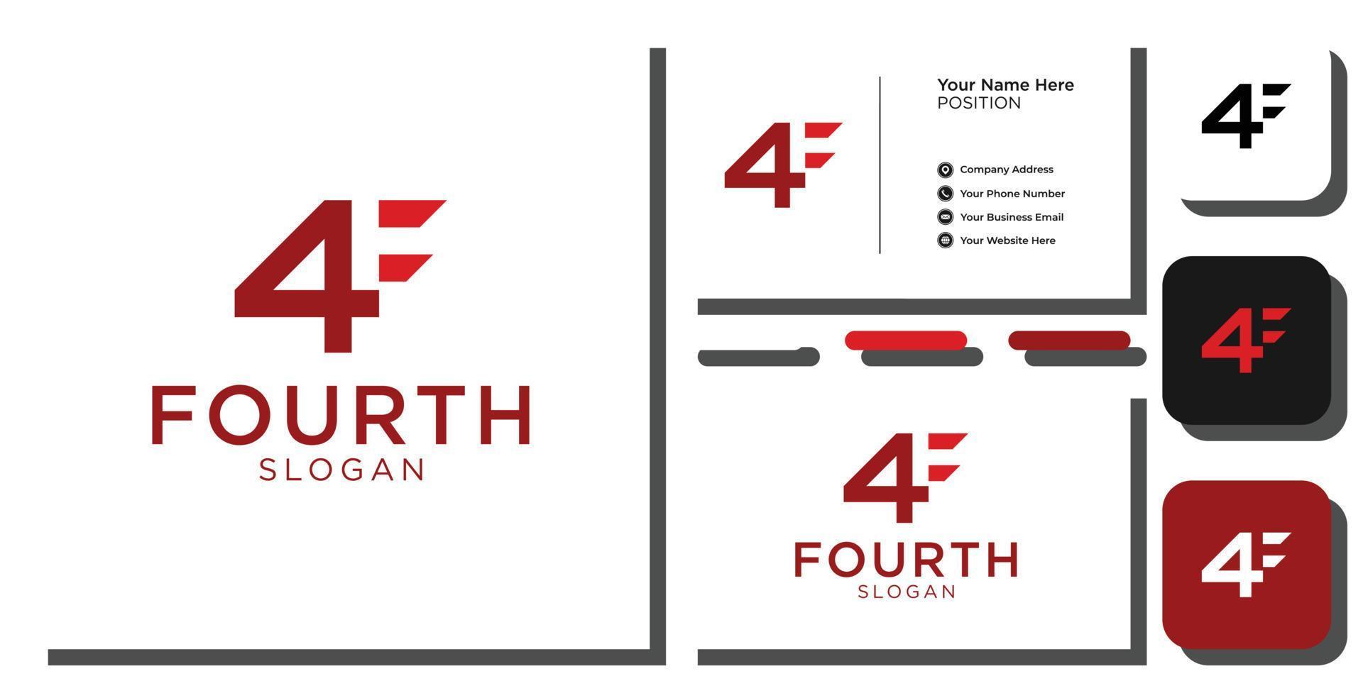 quatrième symbole lettre initiale alphabet rouge avec résumé propre quatre avec modèle de carte de visite vecteur