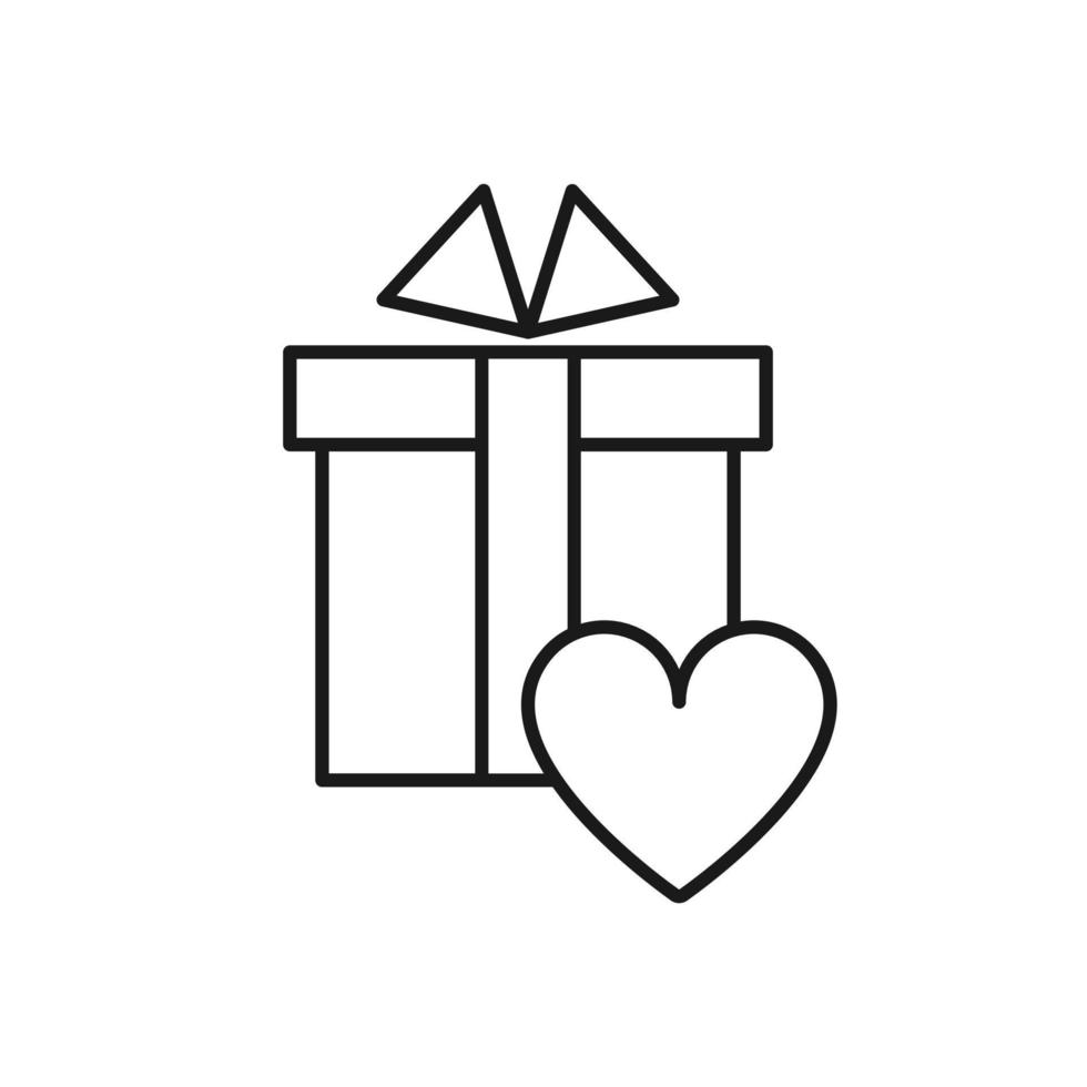icône de coeur de boîte cadeau, design plat vecteur