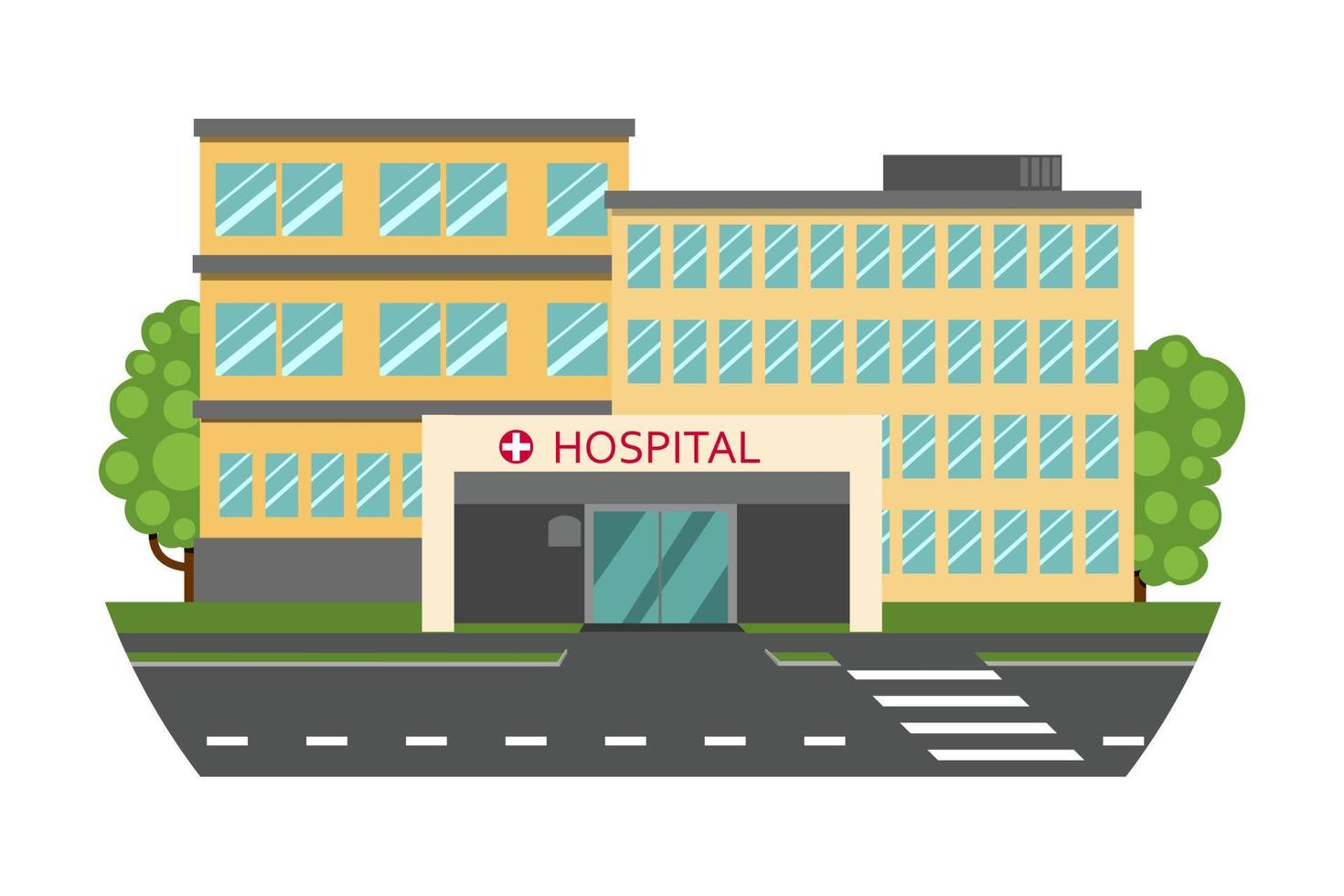 hôpital à l'extérieur. il y a deux bâtiments et une entrée principale. illustration plate de vecteur. vecteur