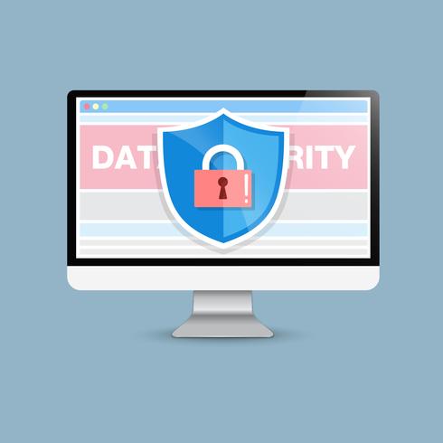 Le concept est la sécurité des données. Shield on Computer Desktop ou Labtop protège les données sensibles. La sécurité sur Internet. Illustration vectorielle vecteur