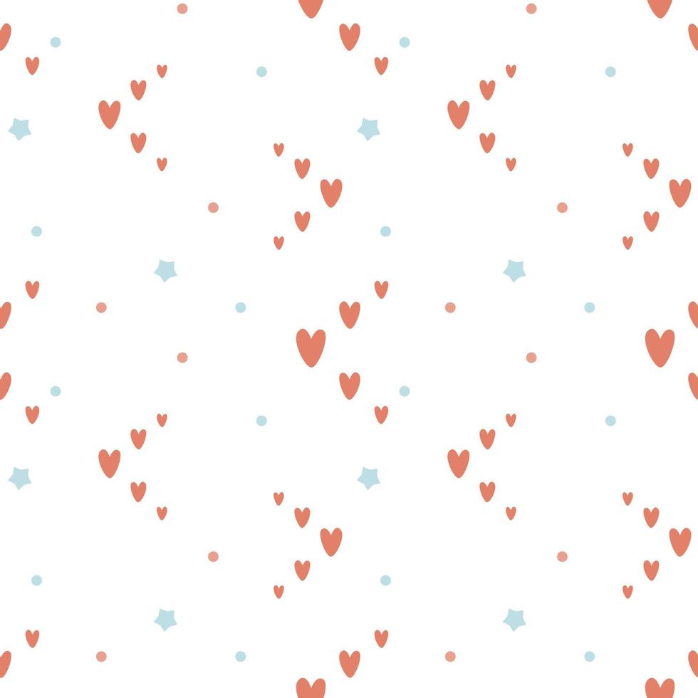 modèle sans couture avec des coeurs, des étoiles, des éléments de doodle de points de cercle. texture sans fin de la saint-valentin. impression simple enfantine dans un style scandinave. illustration vectorielle vecteur