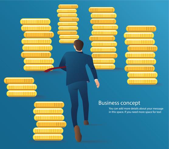 homme d&#39;affaires infographique en cours d&#39;exécution sur la route avec le vecteur de pièces. illustration de concept d&#39;affaires