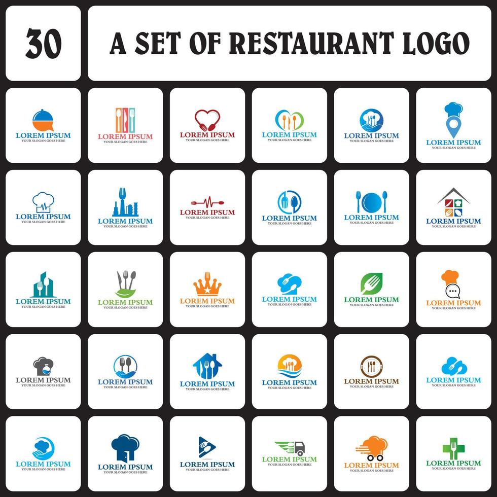 un ensemble de logo de restaurant, un ensemble de logo de nourriture vecteur