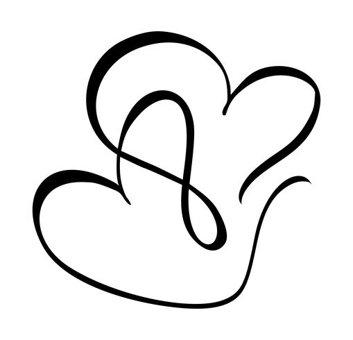 Main dessiné deux signe d&#39;amour de coeur. Illustration vectorielle de calligraphie romantique. Symbole d&#39;icône Concepn pour t-shirt, carte de voeux, mariage affiche. Élément plat design de la Saint-Valentin vecteur