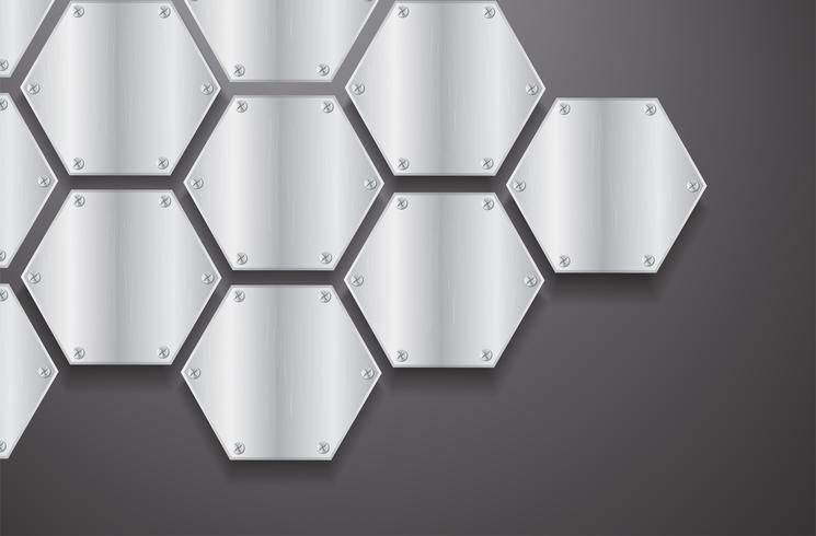 hexagone de plaque métallique et illustration vectorielle fond noir vecteur