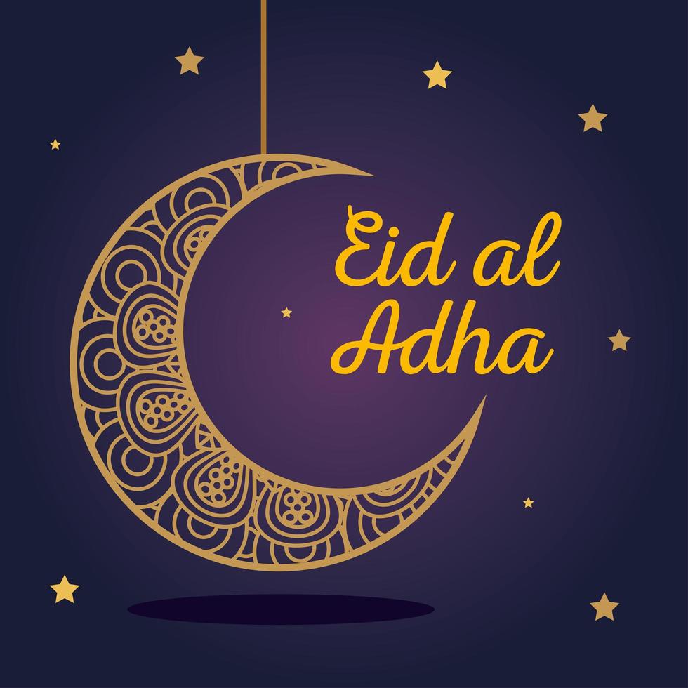 eid al adha mubarak, bonne fête du sacrifice, avec la lune suspendue vecteur