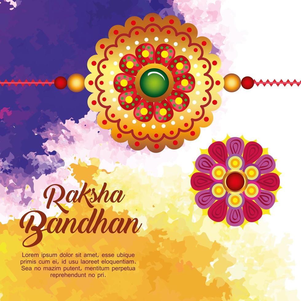 carte de voeux avec ensemble décoratif de rakhi pour raksha bandhan, festival indien pour la célébration de la liaison frère et soeur, la relation contraignante vecteur