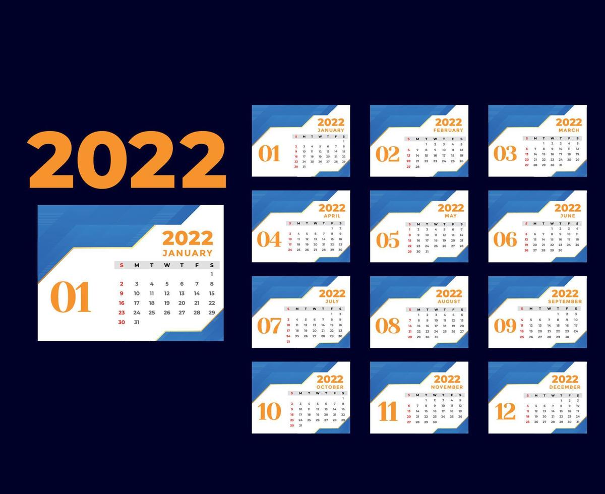 calendrier 2022 janvier mois bonne année conception abstraite illustration vectorielle couleurs avec fond bleu vecteur