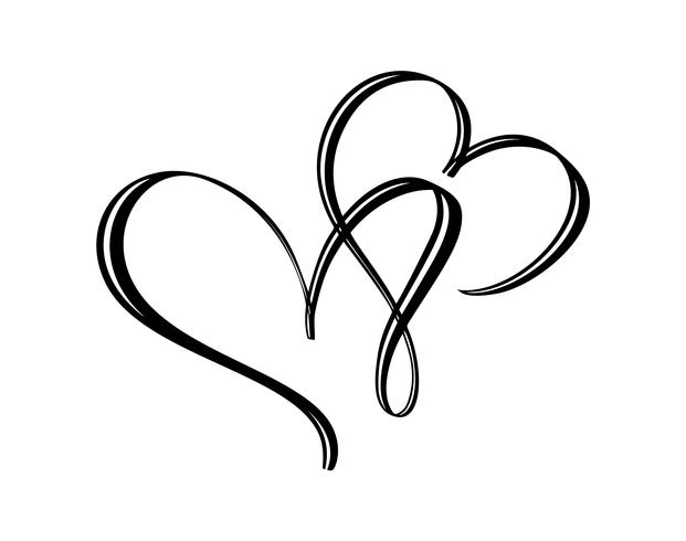 Main dessiné deux signe d&#39;amour de coeur. Illustration vectorielle de calligraphie romantique. Symbole d&#39;icône Concepn pour t-shirt, carte de voeux, mariage affiche. Élément plat design de la Saint-Valentin vecteur