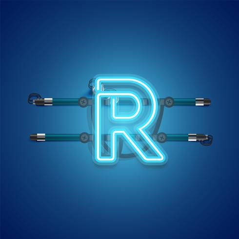 Caractère de néon bleu rougeoyant réaliste, illustration vectorielle vecteur