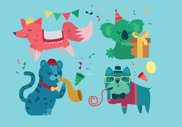 Vecteur de personnages d&#39;anniversaire animaux mignons Illustration