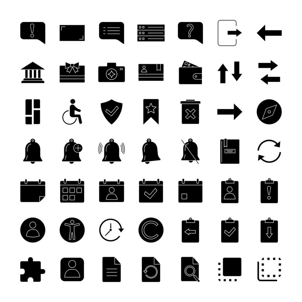 jeu d'icônes de glyphe ui ux. éléments du système. symboles d'actions communes. symboles de silhouettes. illustration vectorielle isolée vecteur