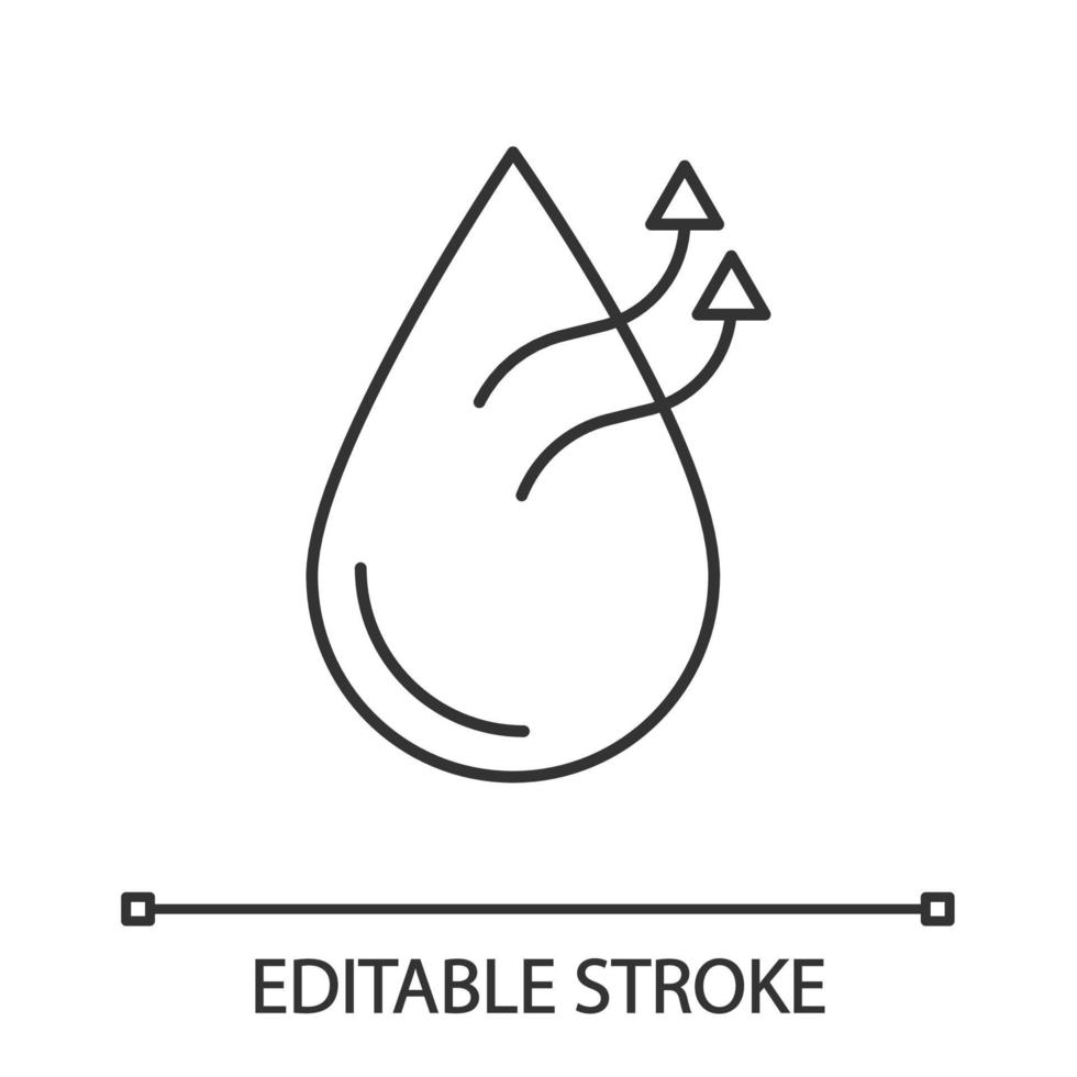 icône linéaire de fonction de climatiseur d'humidification d'air. évaporation de l'eau. illustration de la ligne mince. humidificateur d'air. symbole de contour. dessin de contour isolé de vecteur. trait modifiable vecteur