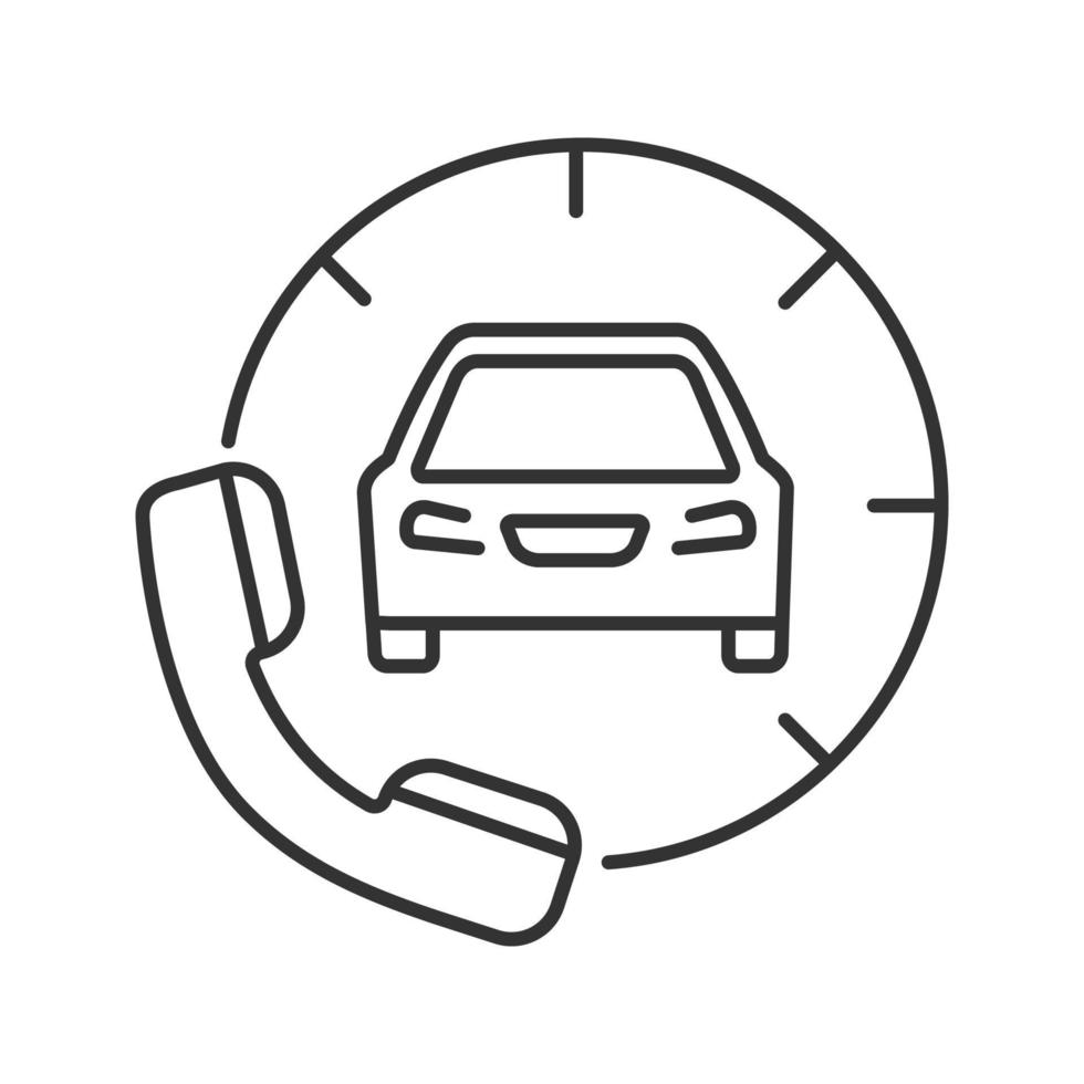 icône linéaire de commande de taxi. voiture avec combiné. illustration de la ligne mince. appel d'assistance routière. symbole de contour. dessin de contour isolé de vecteur