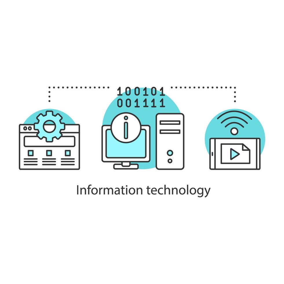 icône de concept de technologie de l'information. illustration de la ligne mince de l'idée de services numériques. l'informatique. dessin de contour isolé de vecteur