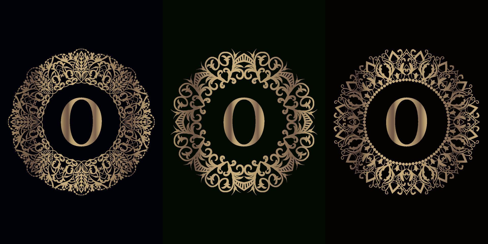 collection de logo initial o avec cadre d'ornement de mandala de luxe vecteur