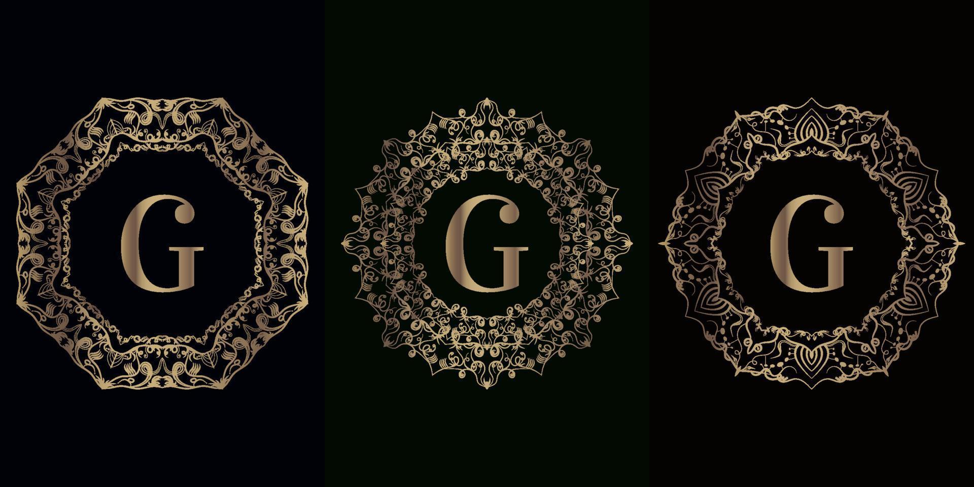 collection de logo initial g avec cadre d'ornement de mandala de luxe vecteur