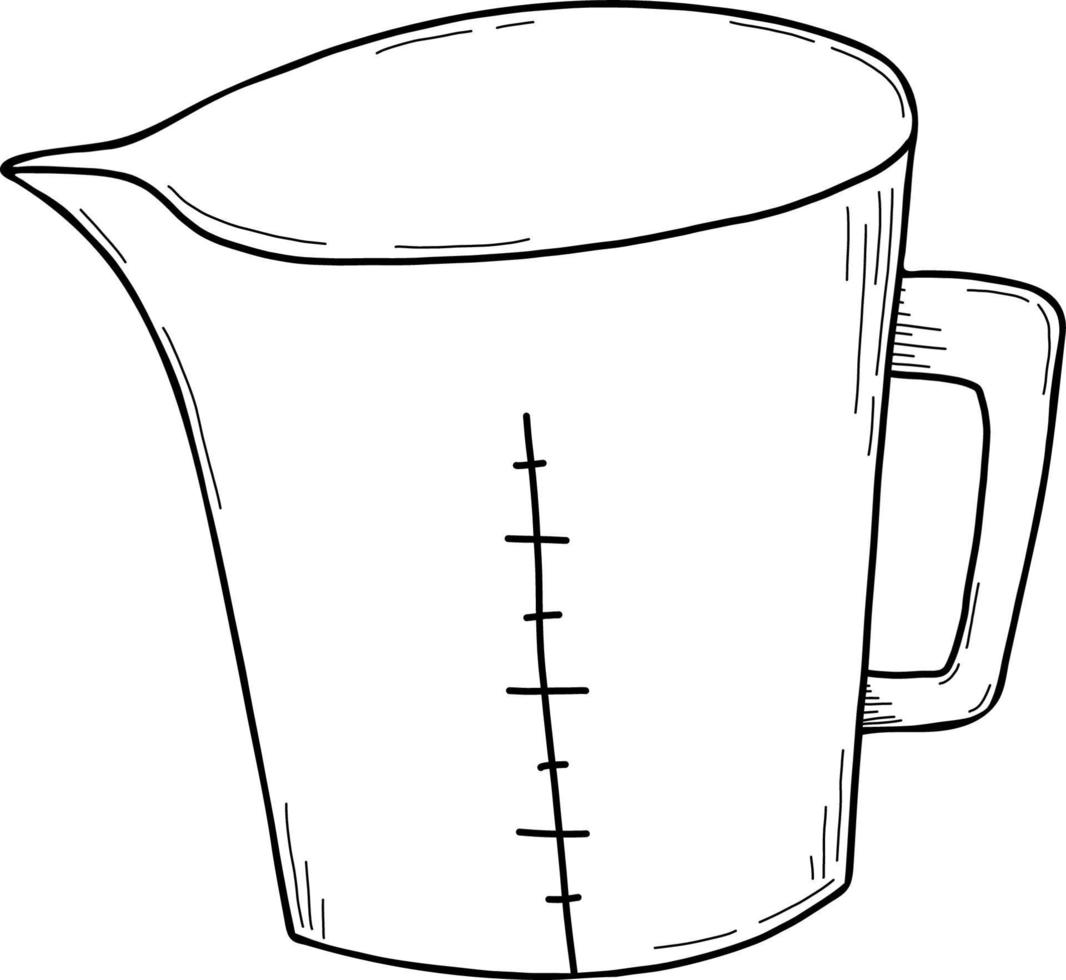 pichet de cuisine doseur. illustration vectorielle. linéaire, dessiné à la main, griffonnage vecteur
