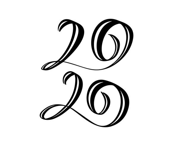 Main dessinée vecteur lettrage calligraphie noir nombre texte 2020. Carte de voeux de bonne année. Vintage design d&#39;illustration de Noël