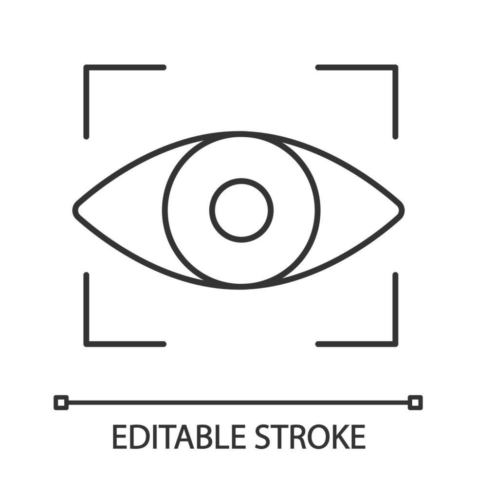 icône linéaire de balayage de la rétine. reconnaissance de l'iris. balayage des yeux. illustration de la ligne mince. identification biométrique. reconnaissance optique. symbole de contour. dessin de contour isolé de vecteur. trait modifiable vecteur