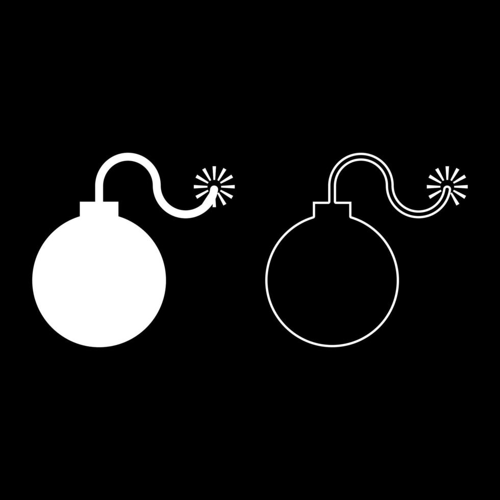 Bombe explosive bombe à retardement militaire anicent arme avec concept d'étincelle de feu flèche publicitaire jeu d'icônes illustration couleur blanche style plat image simple vecteur