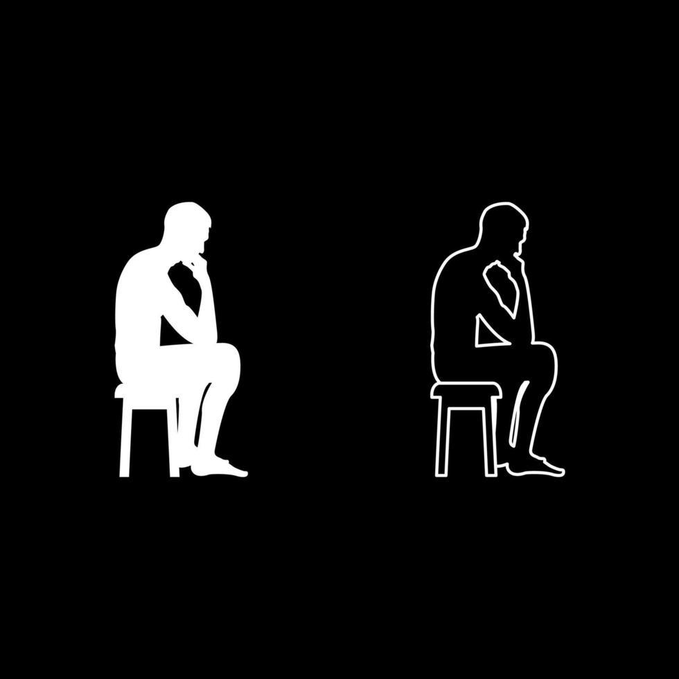 Penser l'homme assis sur un tabouret silhouette icon set couleur blanc illustration style plat simple image vecteur