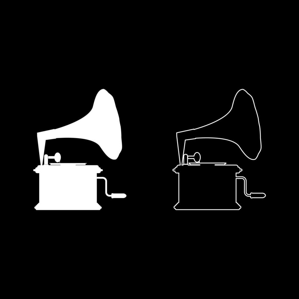 phonographe gramophone platine vintage pour disques vinyle icône contour ensemble illustration vectorielle de couleur blanche image de style plat vecteur