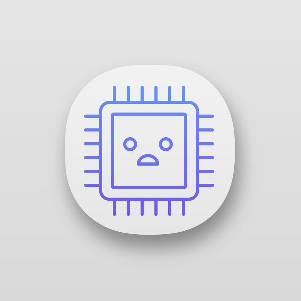 icône d'application de processeur triste. mauvais processeur. défaillance du microprocesseur. problèmes de l'unité centrale de traitement. circuit intégré. interface utilisateur ux. application web ou mobile. illustration vectorielle isolée vecteur