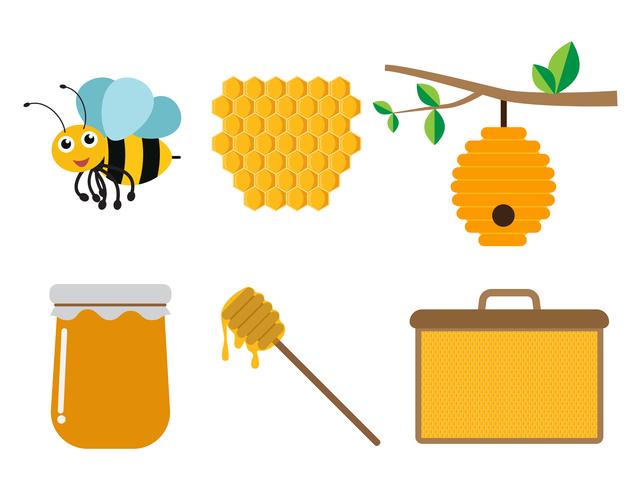 Collection de produits d&#39;abeilles et de miel sur fond blanc - illustration vectorielle vecteur