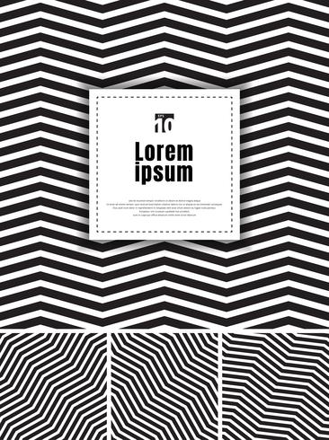 Ensemble de fond ligne abstraite zig-zag noir et blanc avec un design de boîte de texte carré vecteur
