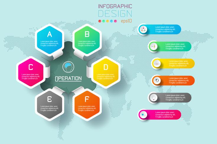 Les étiquettes commerciales à six pans creux forment la barre de cercles infographiques. vecteur